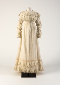 Vestido de algodón blanco bordado con cutwork y corpiño estilo spencer, 1815 de Unbekannt Unbekannt